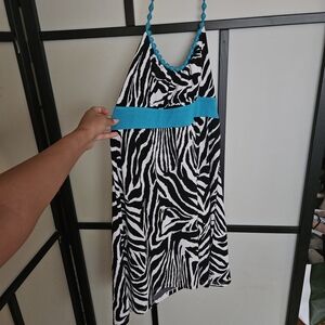 Zebra Print Halter Dress with Blue Accents